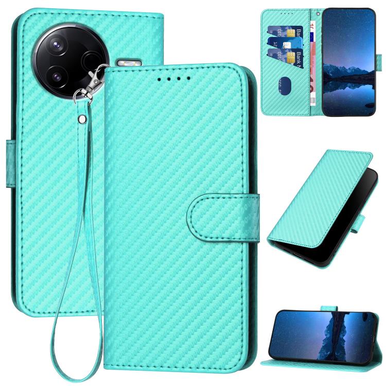 

For Redmi K80 / Xiaomi Poco F7 Pro YX0070 Carbon Fiber Buckle Leather Phone Case with Lanyard(Light Blue)