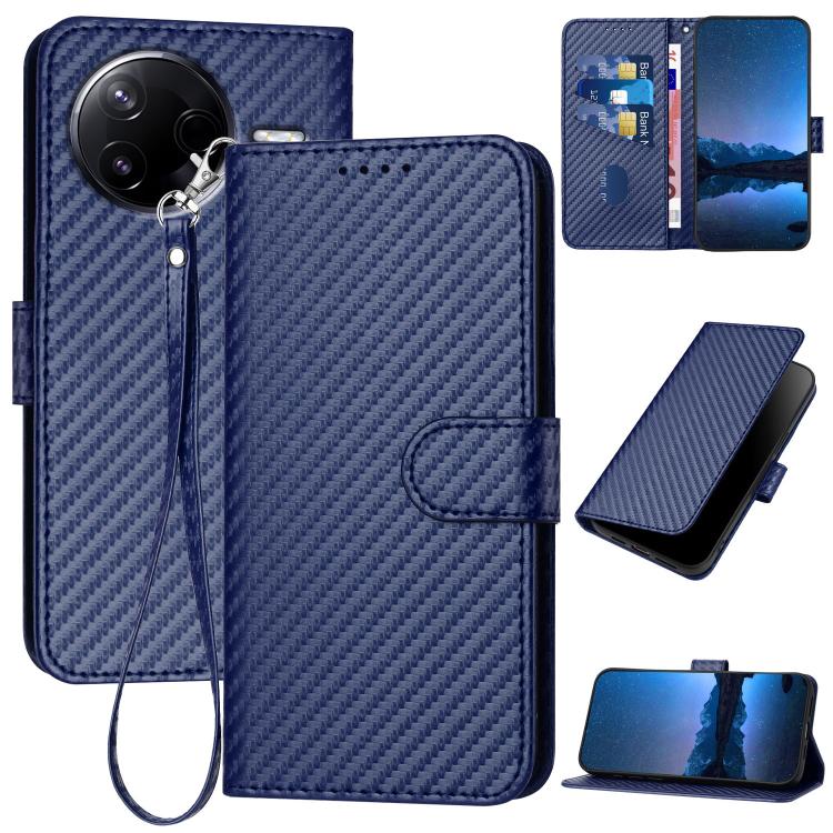 

For Redmi K80 / Xiaomi Poco F7 Pro YX0070 Carbon Fiber Buckle Leather Phone Case with Lanyard(Royal Blue)