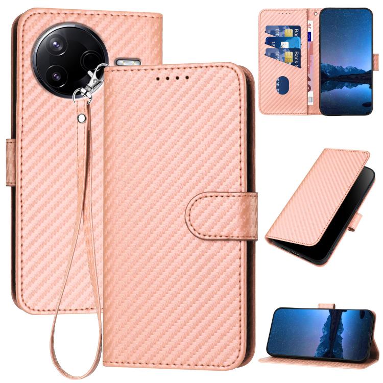 

For Redmi K80 / Xiaomi Poco F7 Pro YX0070 Carbon Fiber Buckle Leather Phone Case with Lanyard(Pink)