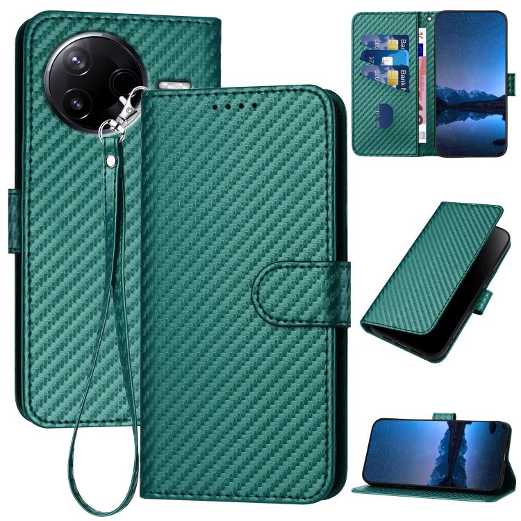 

For Redmi K80 / Xiaomi Poco F7 Pro YX0070 Carbon Fiber Buckle Leather Phone Case with Lanyard(Dark Green)