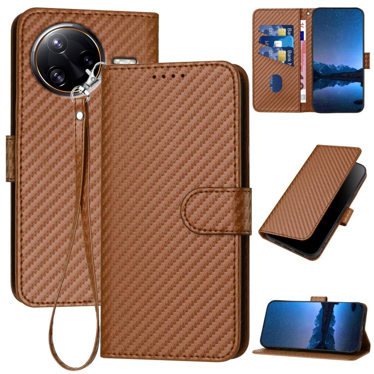 

For Redmi K80 Pro / Xiaomi Poco F7 Ultra YX0070 Carbon Fiber Buckle Leather Phone Case with Lanyard(Coffee)