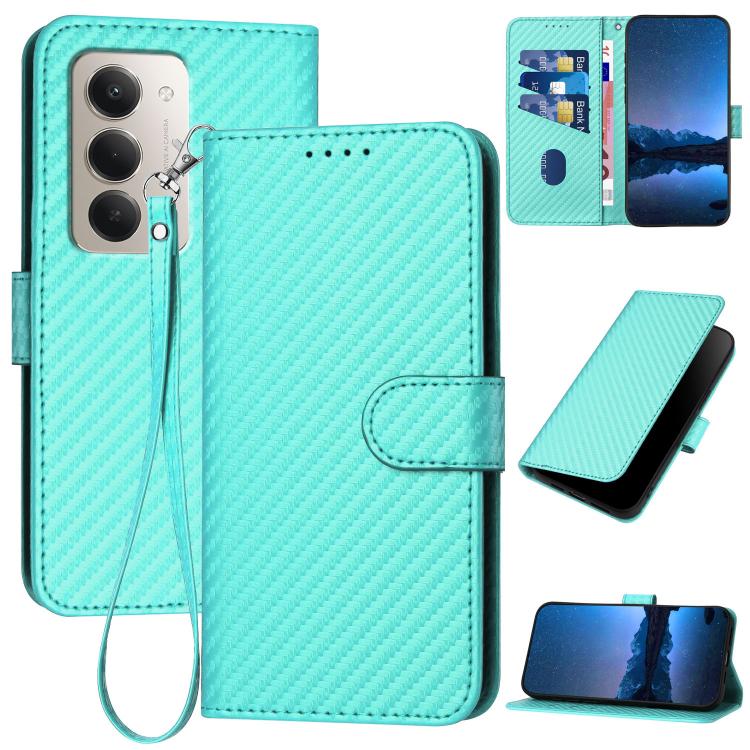 

For Redmi 15 5G / 4G EU 171mm YX0070 Carbon Fiber Buckle Leather Phone Case with Lanyard(Light Blue)
