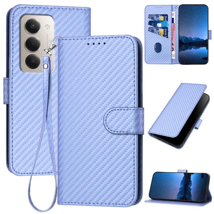 

For Redmi 15 5G / 4G EU 171mm YX0070 Carbon Fiber Buckle Leather Phone Case with Lanyard(Light Purple)