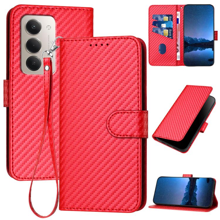 

For Redmi 15 5G Global / 15 4G SEA 169.5mm YX0070 Carbon Fiber Buckle Leather Phone Case with Lanyard(Red)