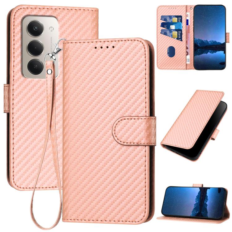 

For Redmi 15 5G Global / 15 4G SEA 169.5mm YX0070 Carbon Fiber Buckle Leather Phone Case with Lanyard(Pink)