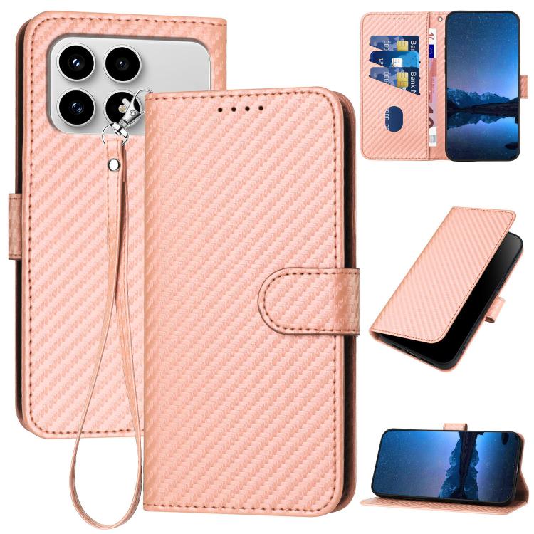 

For Redmi K90 / Xiaomi Poco F8 Pro 5G YX0070 Carbon Fiber Buckle Leather Phone Case with Lanyard(Pink)