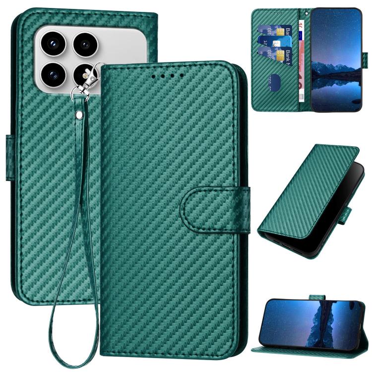 

For Redmi K90 / Xiaomi Poco F8 Pro 5G YX0070 Carbon Fiber Buckle Leather Phone Case with Lanyard(Dark Green)