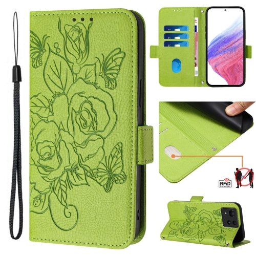 

For Asus Zenfone 11 Ultra Embossed Rose RFID Anti-theft Leather Phone Case(Green)