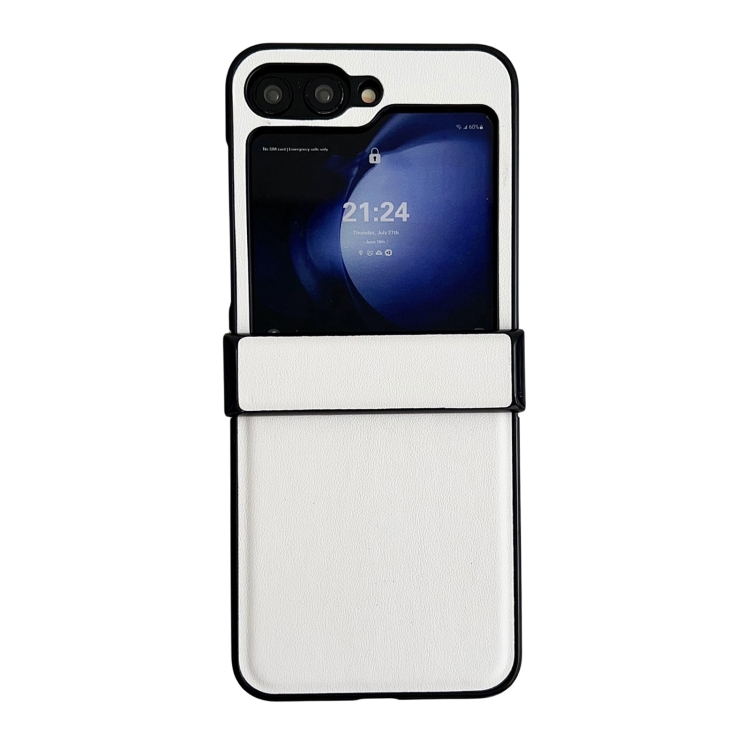 

For Samsung Galaxy Z Flip6 5G Three-piece Set Morandi Solid Color Leather Texture Phone Case(White)