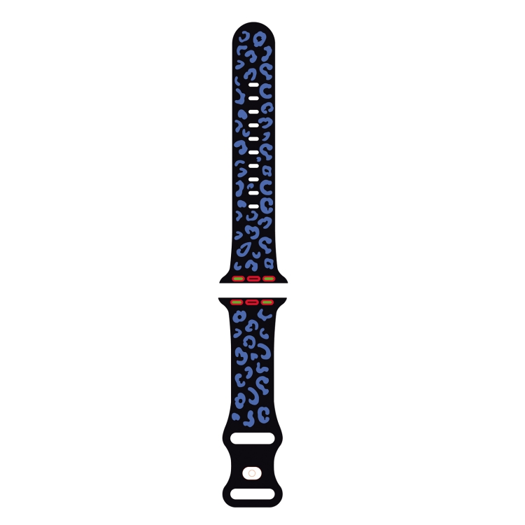 

For Apple Watch SE 2023 44mm Concave Leopard Printed Silicone Watch Band(Black Blue)