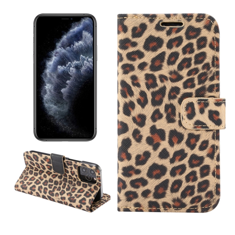 

For iPhone 12 / 12 Pro Leopard Print Pattern Horizontal Flip Leather Case with Card Slot and Holder(Brown)