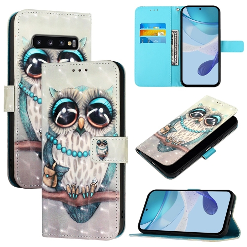 

For Samsung Galaxy S10 3D Painting Horizontal Flip Leather Phone Case(Grey Owl)