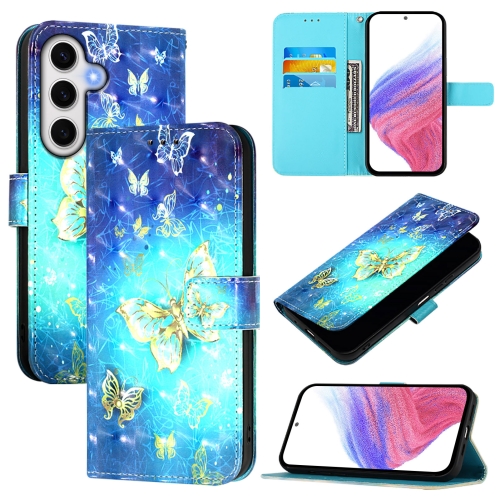 

For Samsung Galaxy S24 FE 5G 3D Painting Horizontal Flip Leather Phone Case(Golden Butterfly)