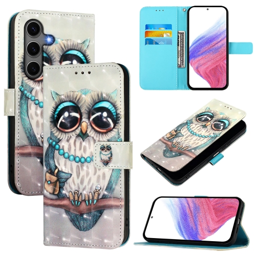 

For Samsung Galaxy S25+ 5G 3D Painting Horizontal Flip Leather Phone Case(Grey Owl)