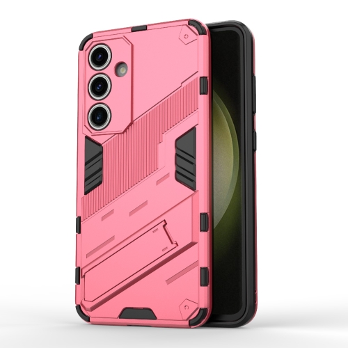 

For Samsung Galaxy S24 FE 5G Punk Armor 2 in 1 PC + TPU Shockproof Phone Case with Invisible Holder(Light Red)