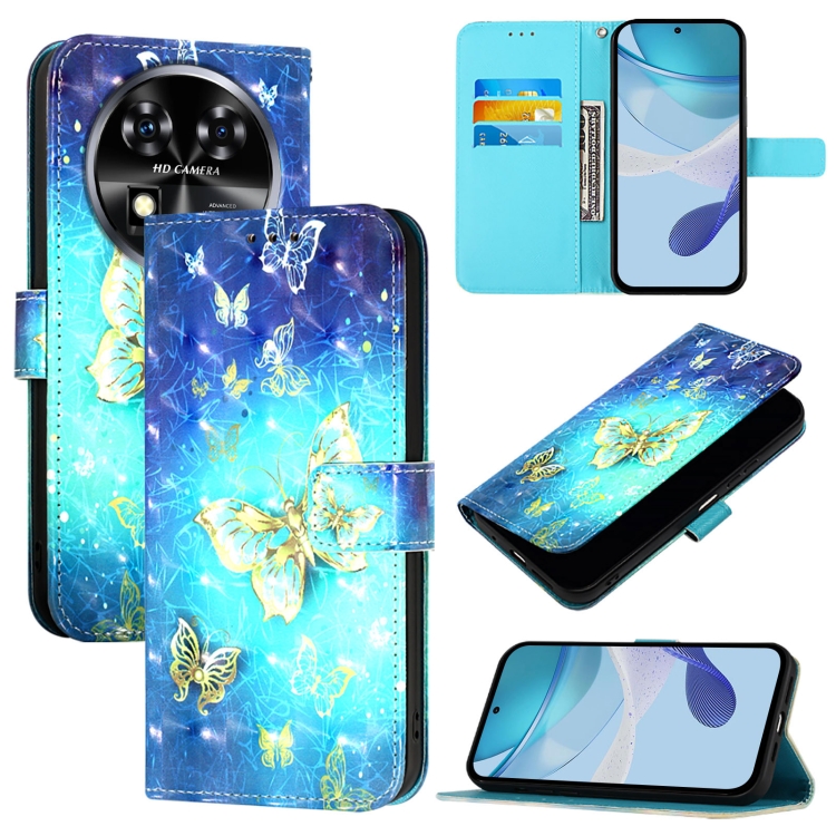 

For Oukitel C37 3D Painting Horizontal Flip Leather Phone Case(Golden Butterfly)