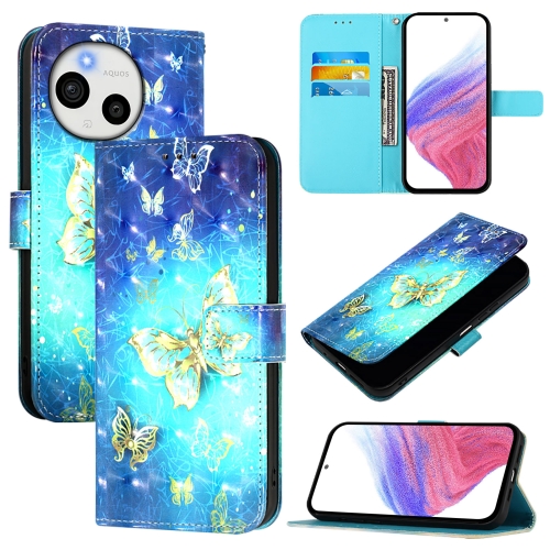 

For Sharp Aquos Sense9 Plus 3D Painting Horizontal Flip Leather Phone Case(Golden Butterfly)