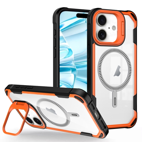 

For iPhone 16 Transparent Acrylic MagSafe Lens Holder Phone Case(Orange)