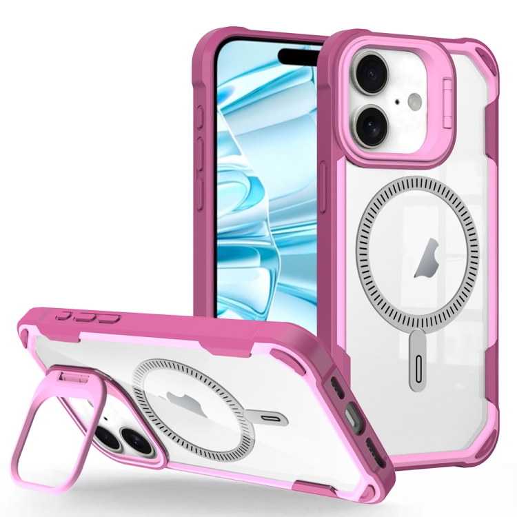 

For iPhone 16 Transparent Acrylic MagSafe Lens Holder Phone Case(Pink)