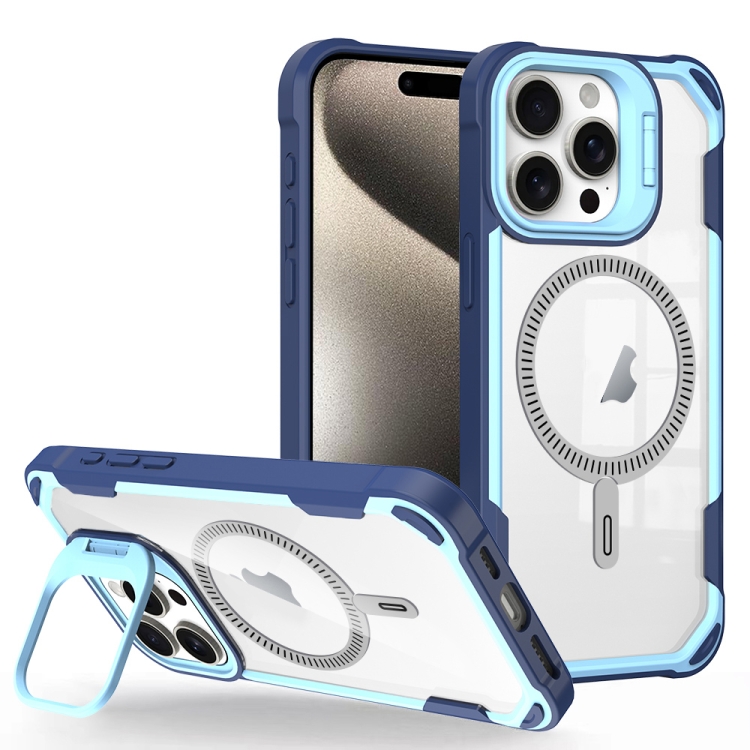 

For iPhone 15 Pro Max Transparent Acrylic MagSafe Lens Holder Phone Case(Blue)