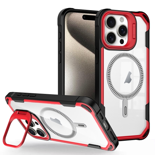 

For iPhone 15 Pro Transparent Acrylic MagSafe Lens Holder Phone Case(Red)