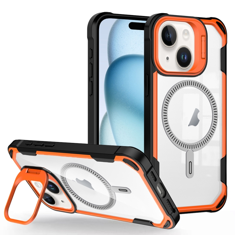 

For iPhone 15 Plus Transparent Acrylic MagSafe Lens Holder Phone Case(Orange)