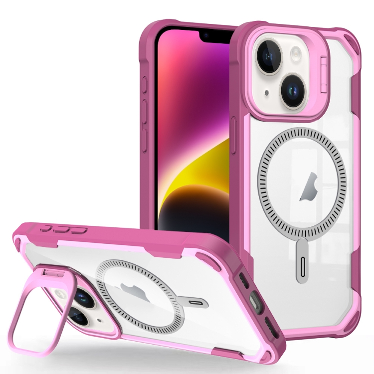 

For iPhone 14 Plus Transparent Acrylic MagSafe Lens Holder Phone Case(Pink)
