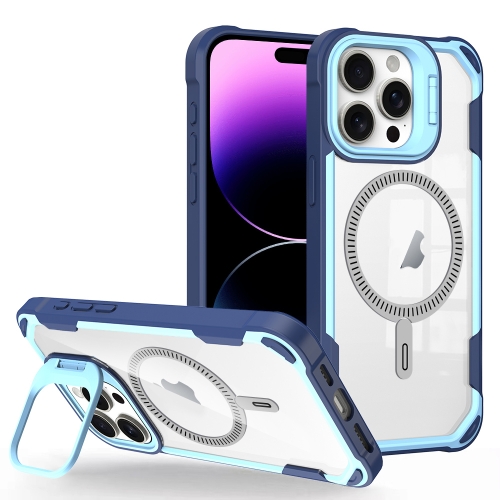 

For iPhone 14 Pro Transparent Acrylic MagSafe Lens Holder Phone Case(Blue)