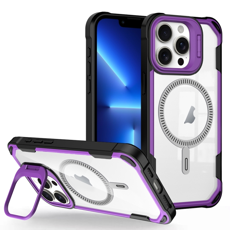 

For iPhone 13 Pro Max Transparent Acrylic MagSafe Lens Holder Phone Case(Purple)