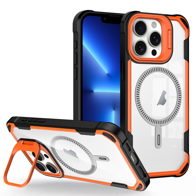 

For iPhone 13 Pro Transparent Acrylic MagSafe Lens Holder Phone Case(Orange)
