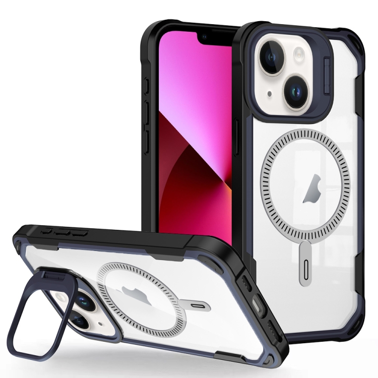 

For iPhone 13 Transparent Acrylic MagSafe Lens Holder Phone Case(Navy)