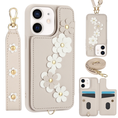 

For iPhone 11 Crossbody Flower Pattern Leather Phone Case(White)