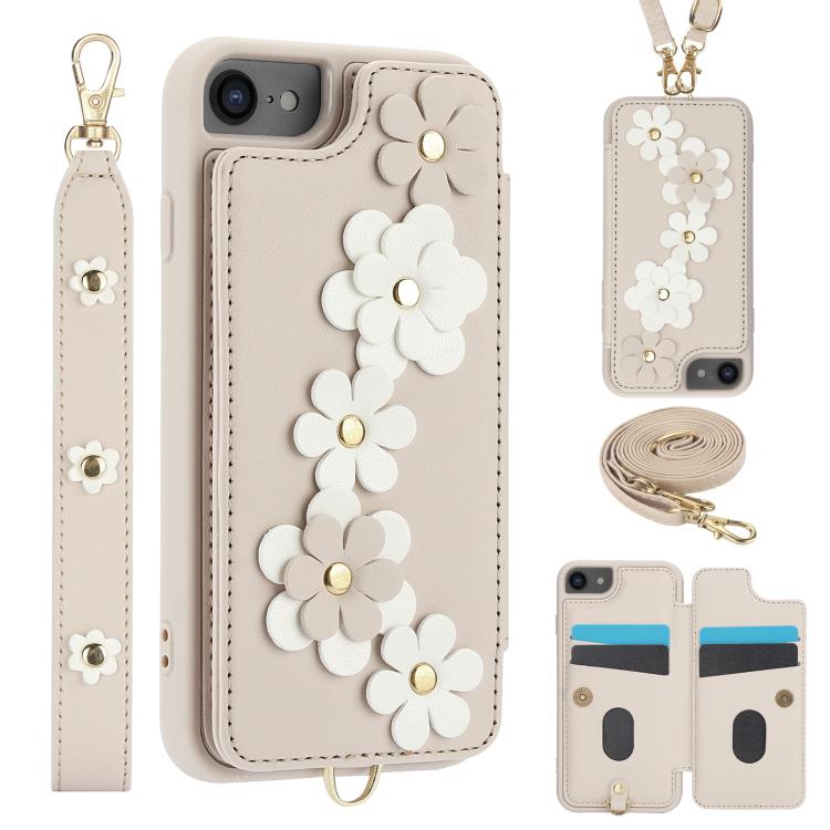 

For iPhone 16e Crossbody Flower Pattern Leather Phone Case(White)