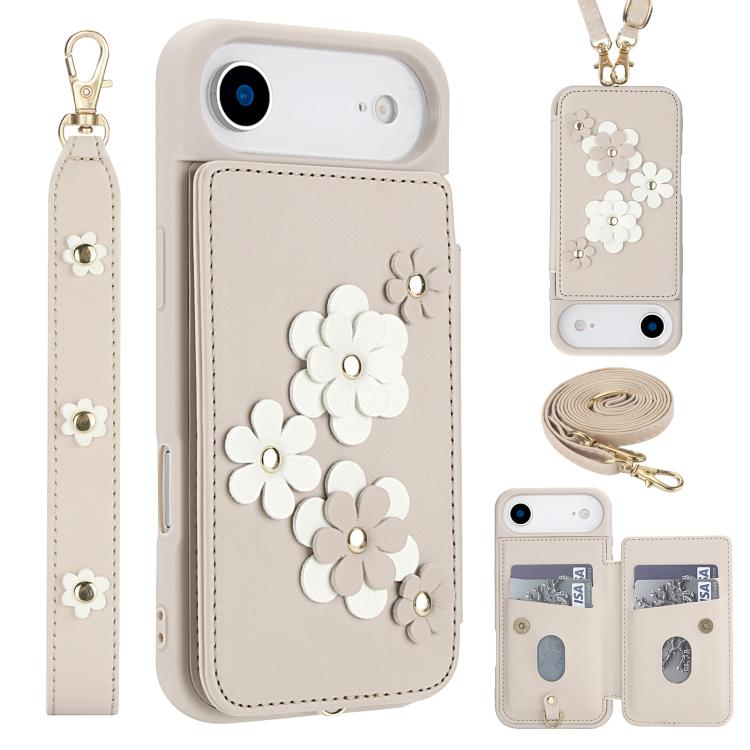 

For iPhone Air Crossbody Flower Pattern Leather Phone Case(White)