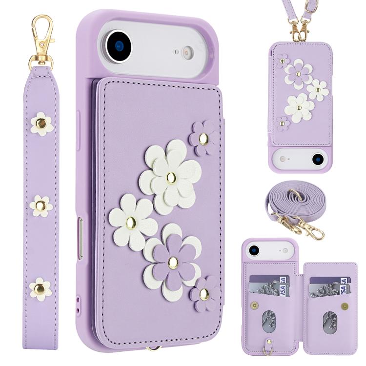 

For iPhone Air Crossbody Flower Pattern Leather Phone Case(Purple)