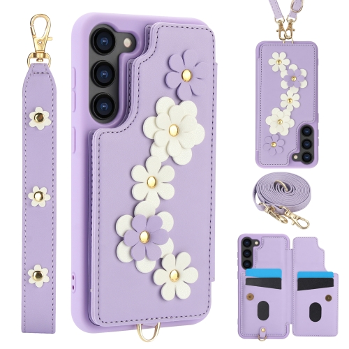 

For Samsung Galaxy S23+ 5G Crossbody Flower Pattern Leather Phone Case(Purple)