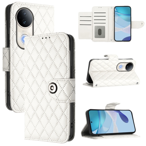 

For vivo S20 5G Rhombic Texture Flip Leather Phone Case with Lanyard(White)