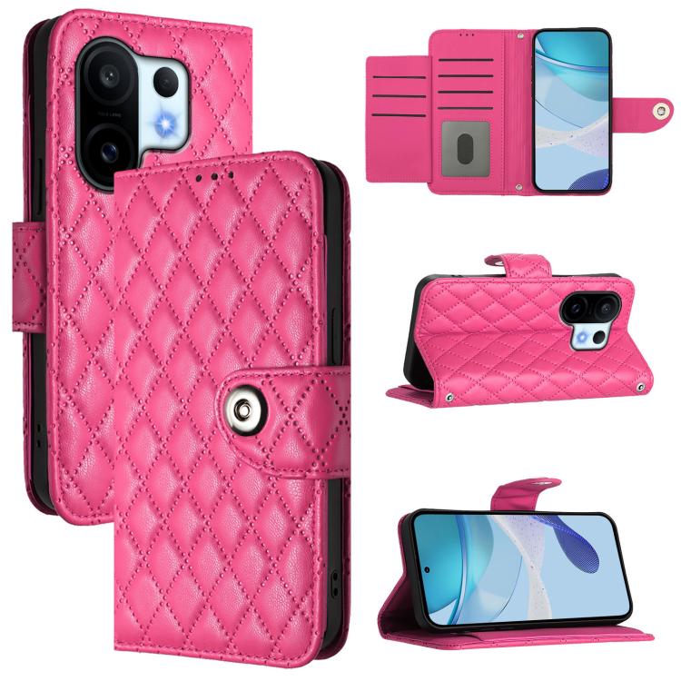

For vivo S30 Pro mini Rhombic Texture Flip Leather Phone Case with Lanyard(Rose Red)