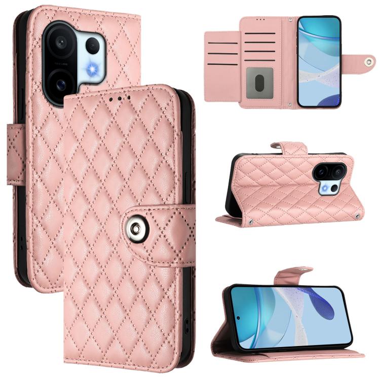 

For vivo S30 Pro mini Rhombic Texture Flip Leather Phone Case with Lanyard(Coral Pink)