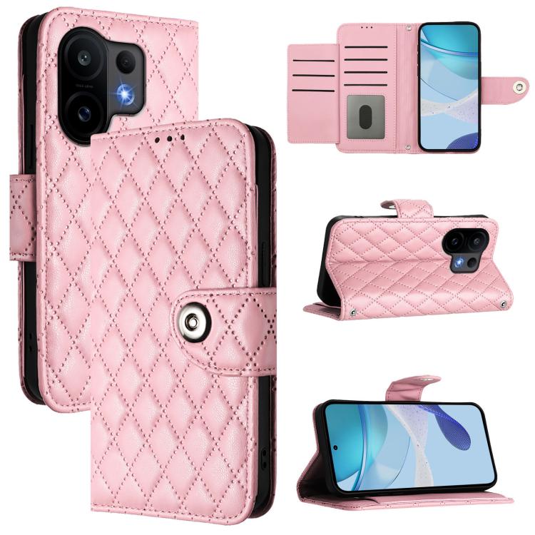 

For vivo S30 Rhombic Texture Flip Leather Phone Case with Lanyard(Pink)