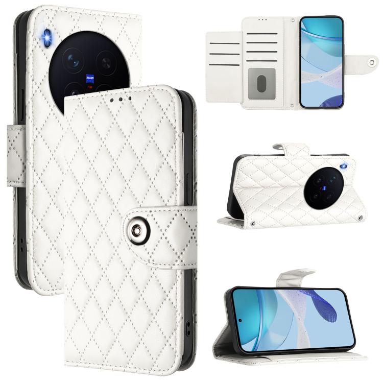 

For vivo X300 Pro Rhombic Texture Flip Leather Phone Case with Lanyard(White)