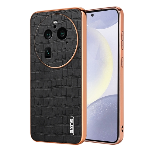 

For OPPO Find X6 Pro AZNS Electroplated Frame Crocodile Texture Full Coverage Phone Case(Black)