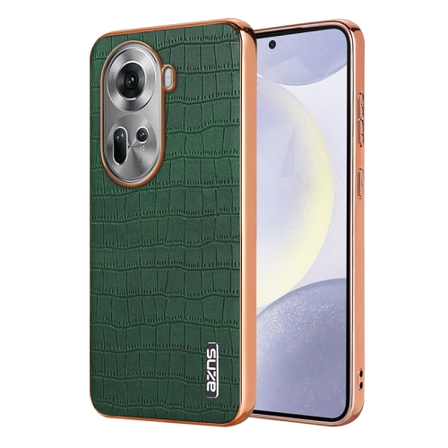 

For OPPO Reno11 Global AZNS Electroplated Frame Crocodile Texture Full Coverage Phone Case(Green)