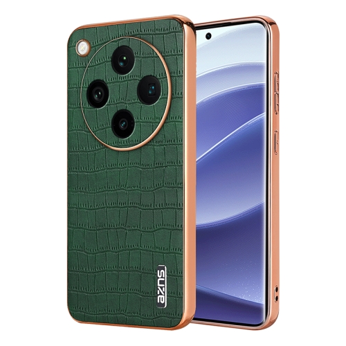 

For OPPO Find X8 Pro AZNS Electroplated Frame Crocodile Texture Full Coverage Phone Case(Green)