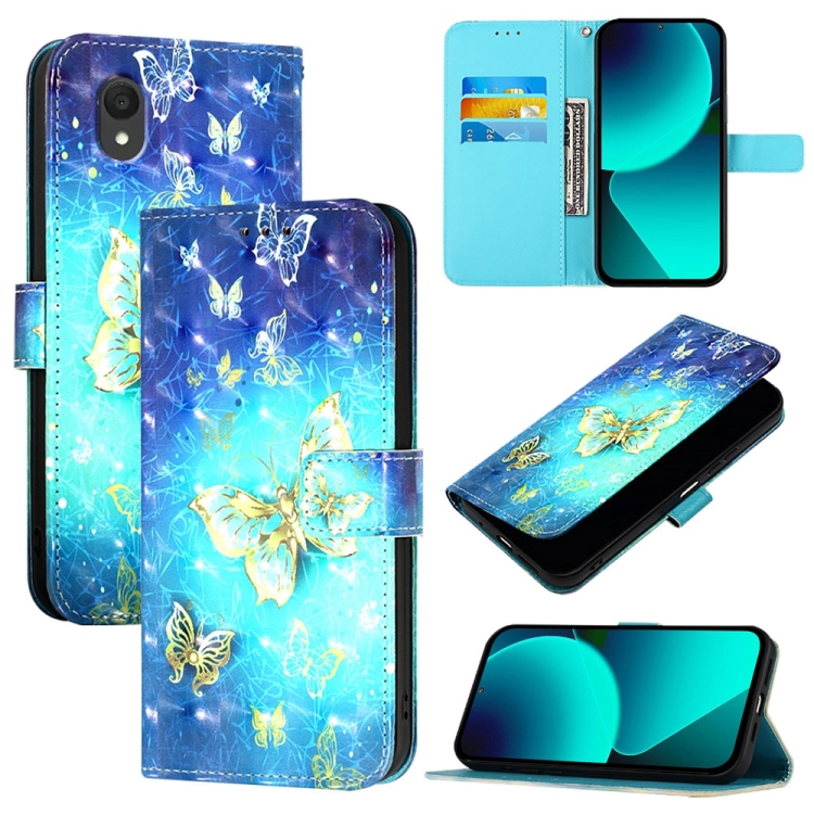 

For TCL 201 3D Painting Horizontal Flip Leather Phone Case(Golden Butterfly)