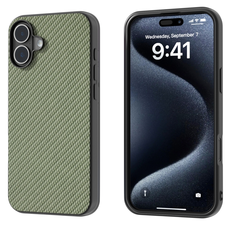 

For iPhone 16 Plus Carbon Fiber Texture Protective Phone Case(Green)