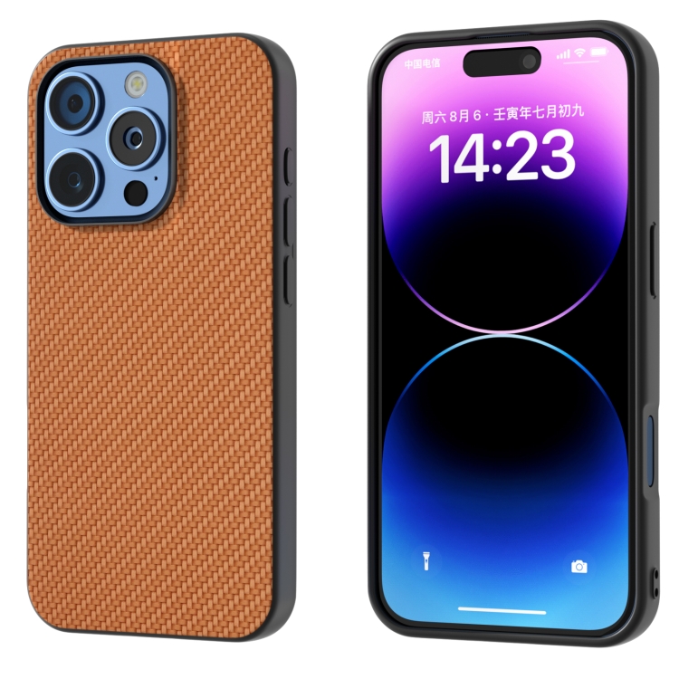 

For iPhone 16 Pro Carbon Fiber Texture Protective Phone Case(Light Brown)