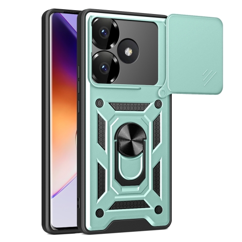 

For Xiaomi Poco F6 Sliding Camera Cover Design TPU Hybrid PC Phone Case(Mint Green)