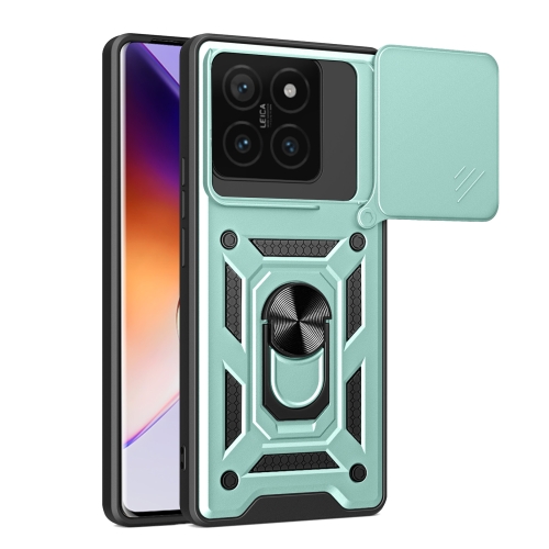 

For Xiaomi 14T 5G Sliding Camera Cover Design TPU Hybrid PC Phone Case(Mint Green)