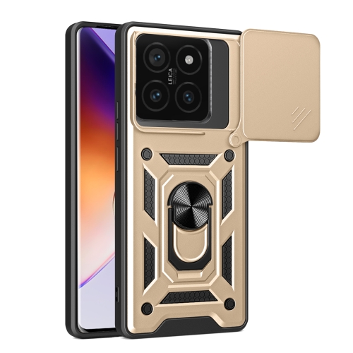 

For Xiaomi 14T Pro 5G Sliding Camera Cover Design TPU Hybrid PC Phone Case(Gold)